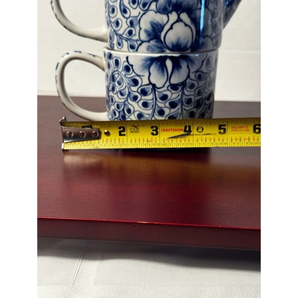 Blue and White Floral Tea-for-One Set Delft Style Tea Pot and Cup